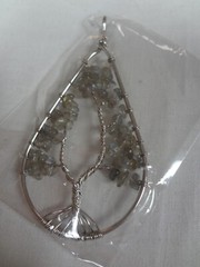 TREE OF LIFE WIRE WRAPPED NECKLACE CHARM (NO CHAIN) BEADED LEAVES NEW IN PACKAGE