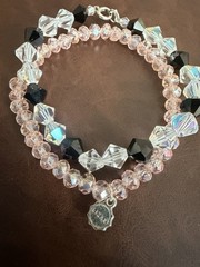 Lot of 2 Bracelets – Lizas Pink Beaded Glass and Black & Clear Beaded W/ Clasp