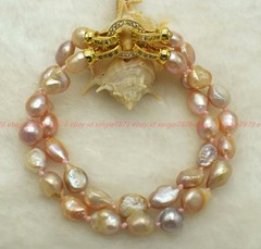 Charming Natural 2 Row 7-8/8-9mm Purple Baroque Pearl Beads Bracelet 7-9in