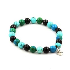 Chrysocolla + Turquoise + Black Agate Bead Bracelet 8 Mm. Made In France.