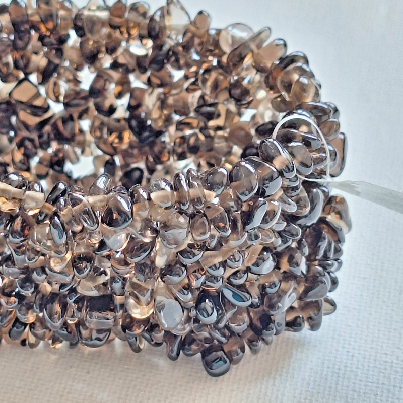 Smoky Quartz Multi Layer Stretch Bracelet Natural Gemstone Chip Wide Cuff NWT gallery