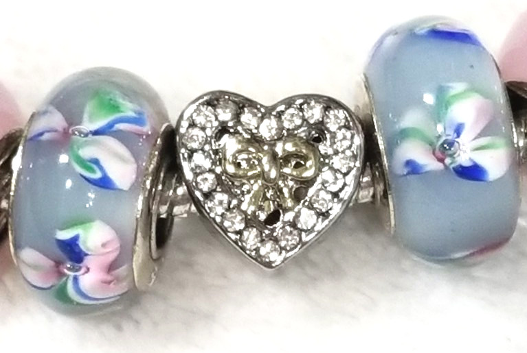 7.9" Heart Bow Slider Charm Flower Murano Lampwork Glass Beads Spacers Bracelet gallery