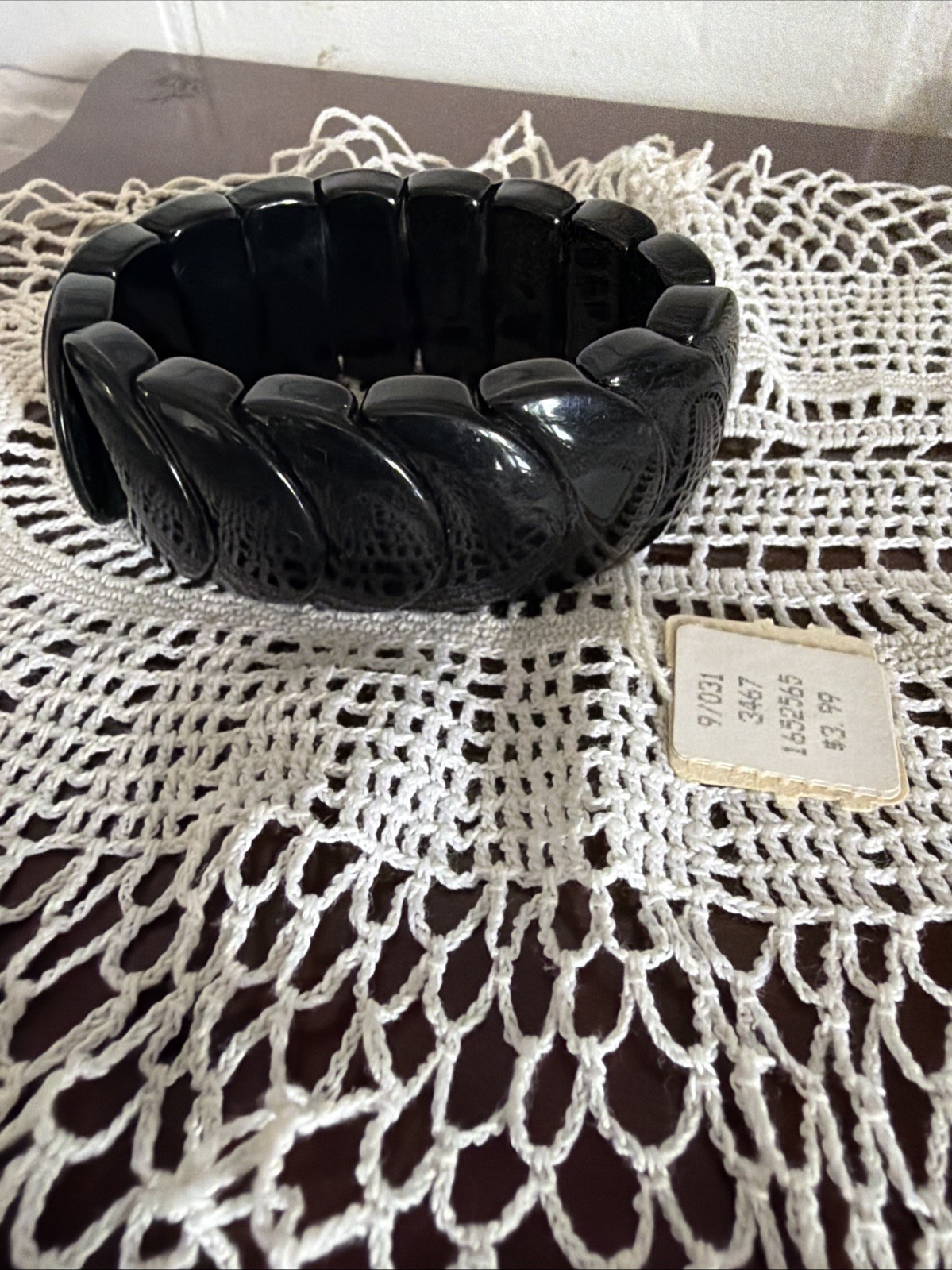 NOS Barbie Style Acrylic Black Scalloped Plastic Stretch Bracelet With Tags gallery