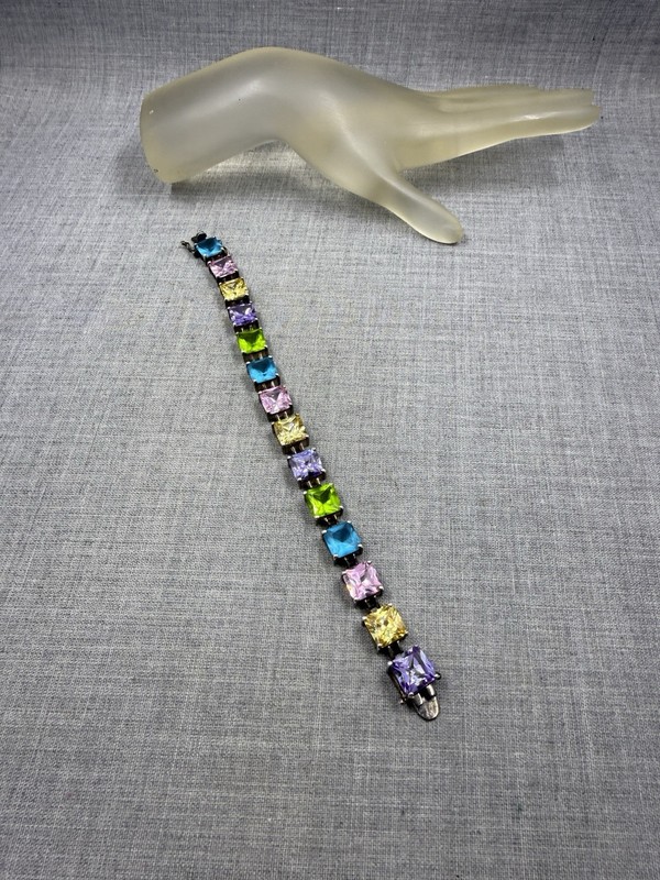 Multicolor Rainbow Lab-Created Multi-Gemstone Sterling .925 Tennis Bracelet gallery