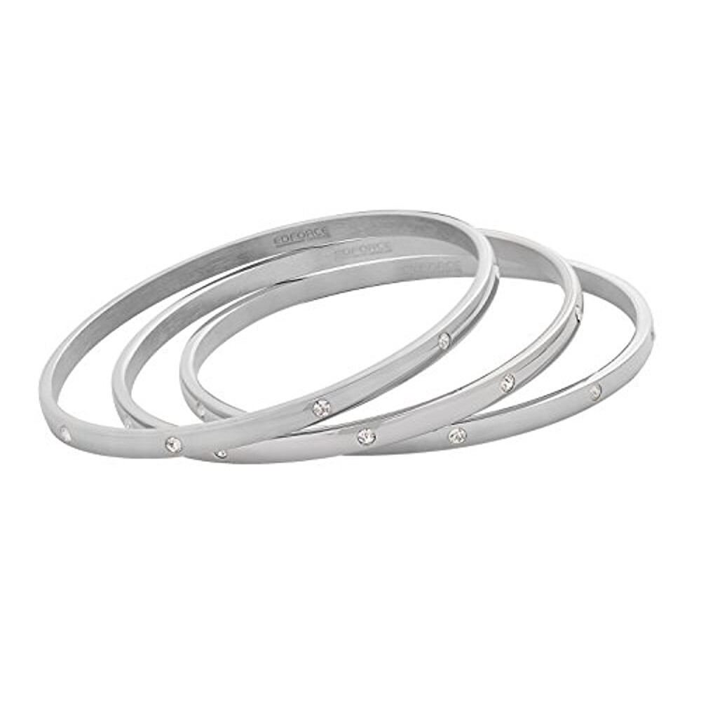Edforce Stainless Steel Women Stackable Set of 3 CZ Stone Bangles Bracelets gallery
