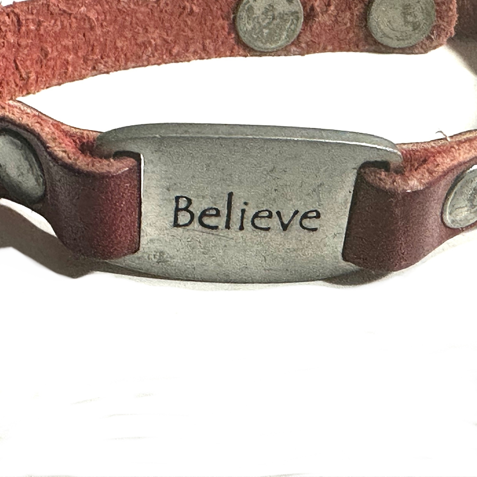 Dillon Rogers Red Brown Leather Believe Bracelet Adjustable 7-8 inch Unisex gallery