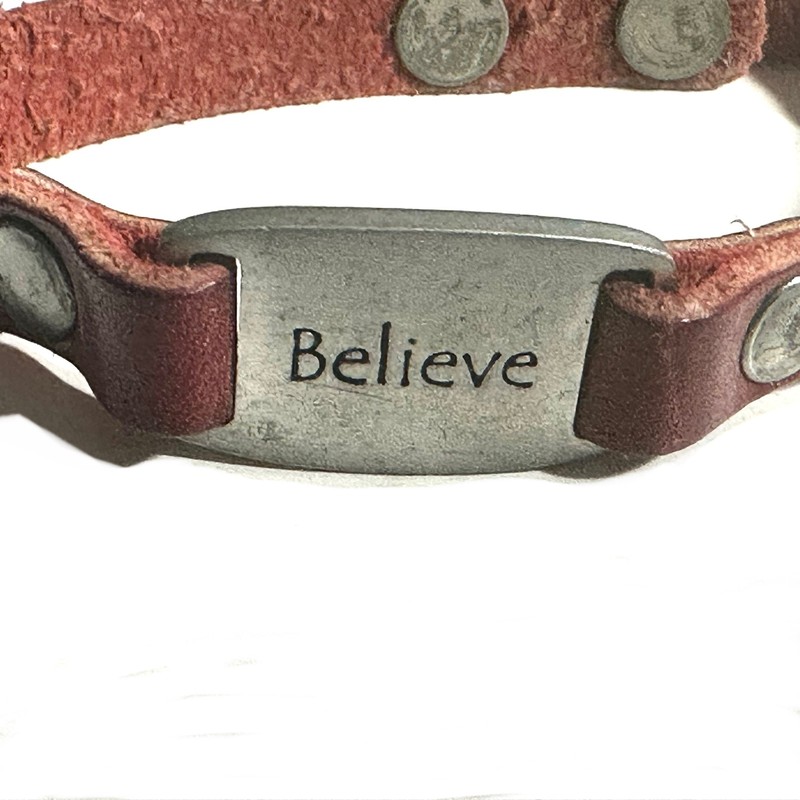 Dillon Rogers Red Brown Leather Believe Bracelet Adjustable 7-8 inch Unisex gallery