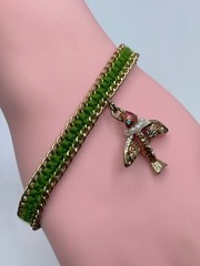 Betsey Johnson Bird Charm Bracelet Green Cord Gold Vintage Whimsical Earthy