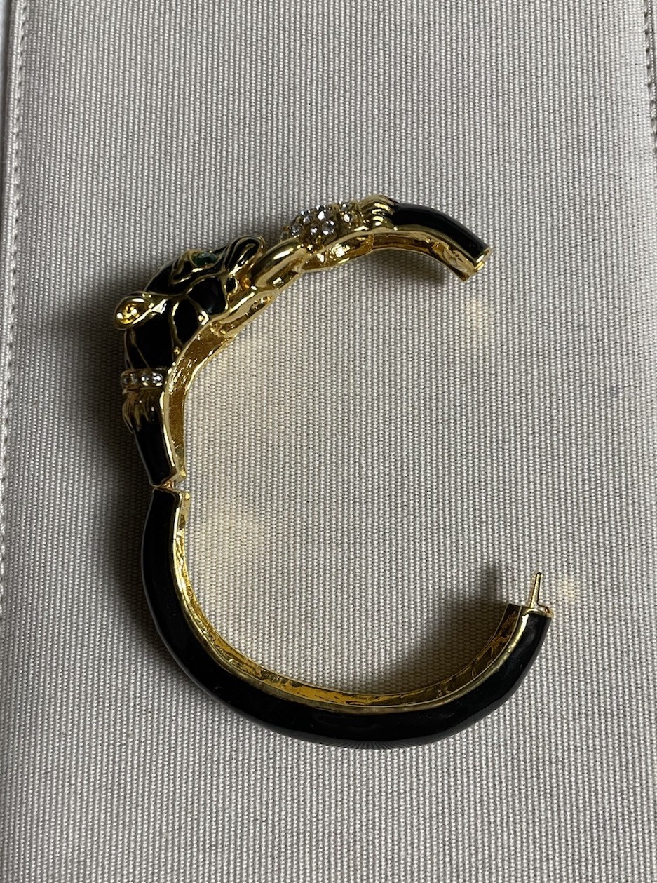 Panther Bangle with Rhinestones and Hinge Open gallery