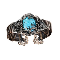 Tibetan Turquoise Copper Gift For Bestie Wire Wrapped Cuff Adjustable Bangle