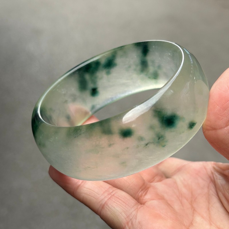 63MM Real Natural Myanmar high Ice Green Jade jadeite tyre bracelets bangle gallery
