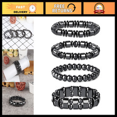 4Pcs Magnetic Hematite & Tiger Eye Bracelets for Men & Women – Adjustable Bangle