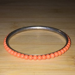 Fashion Bangle Bracelet Orange Acrylic Beaded Metal Tone Stackable