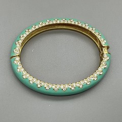 Bracelet Green Enamel Rhinestone Hinged Bangle Womens 6.3 In Fashion Jewelry