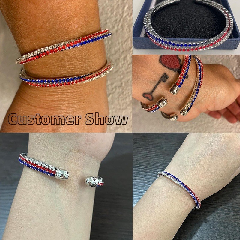 Red White Blue Bracelet USA Patriotic Bangle 4th of July Jewelry Gift for Women gallery