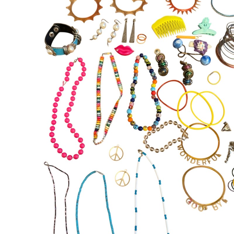 Vintage Lot of 1980's Jewelry Jelly Bracelets, Beaded Necklaces Dangle Earrings gallery