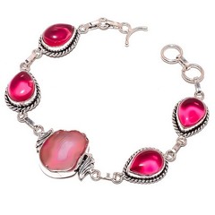 Natural Pink Botswana Agate 925 Silver Plated Ethnic Bracelet 7-7.99″ B7511-13