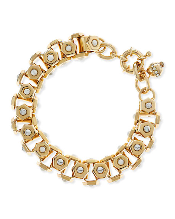 Lee Angel Neiman Marcus Women's Howlite Brass Box-Station Bracelet 8 L NIP 150 gallery