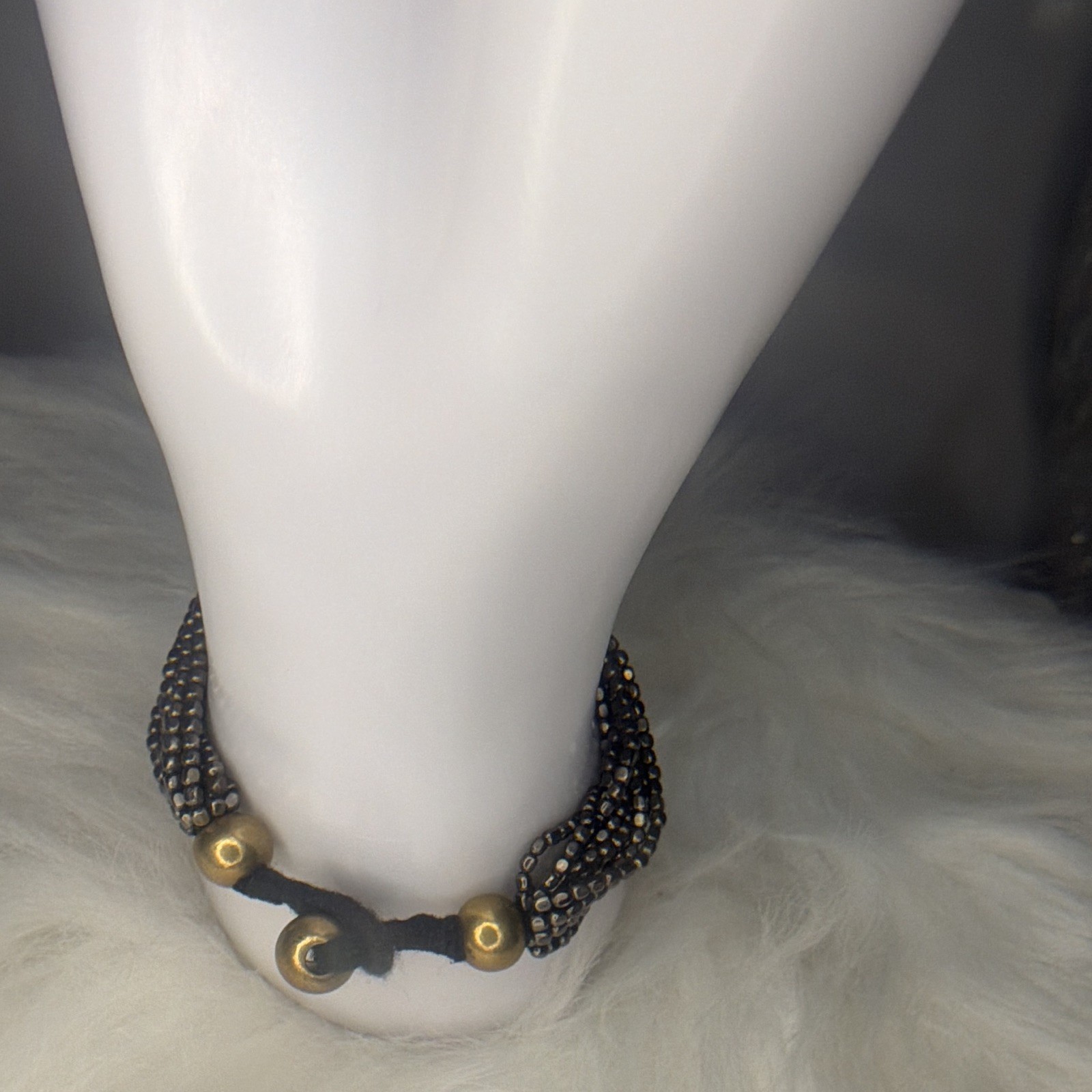 Black/Gold Multi-Strand Beaded Wrap Bracelet, Adjustable Loop Closure, No Stone gallery