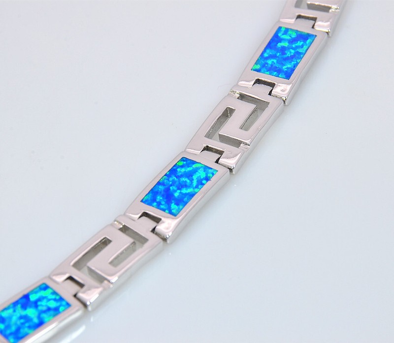 Vikoly Hawaii Beach Blue Square 925 Sterling Sliver Fire Opal Bracelet 18cm gallery