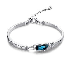 Glass Slipper White Gold Plated Bangle Bracelet, Blue Swarovski Crystal Jewelry