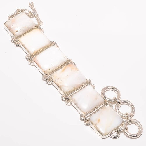Orange Scolecite - India Gemstone 925 Sterling Silver Ethnic Bracelet 7-7.99" A2 gallery