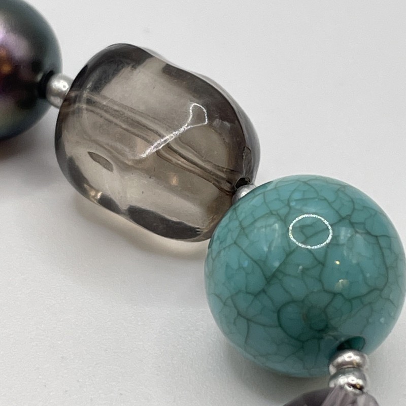 Bracelet Vintage Faux Resin Turquoise, Glass Geometric Beads Metal Ball Jewelry gallery