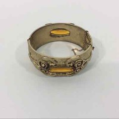 Vintage Whiting And Davis Bangle Bracelet Topaz Stones Safety Chain Art Nouveau
