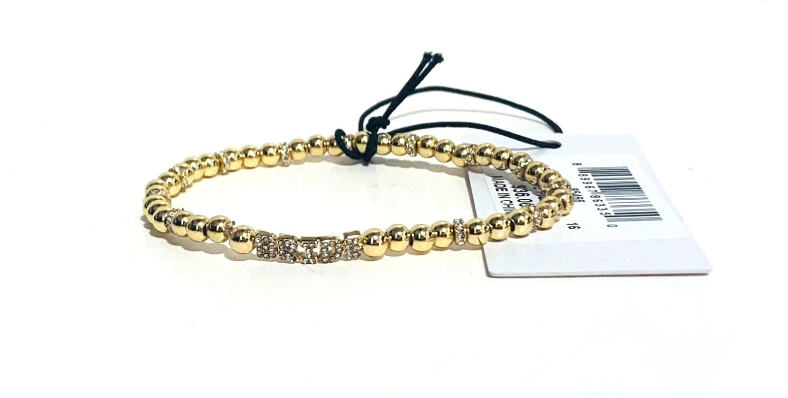 BAUBLEBAR PISA COLLECTION PAVE BRIDE BEADED STRETCH BRACELET GOLD TONE 6.25" NEW gallery