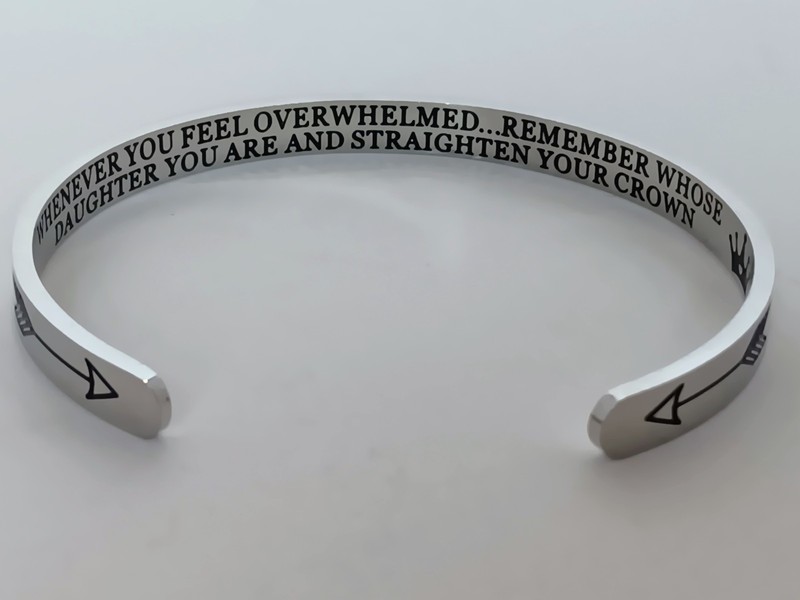 6 mm Stainless Steel "Daughters of the King" Message Engraved Cuff Bracelet 7 in gallery