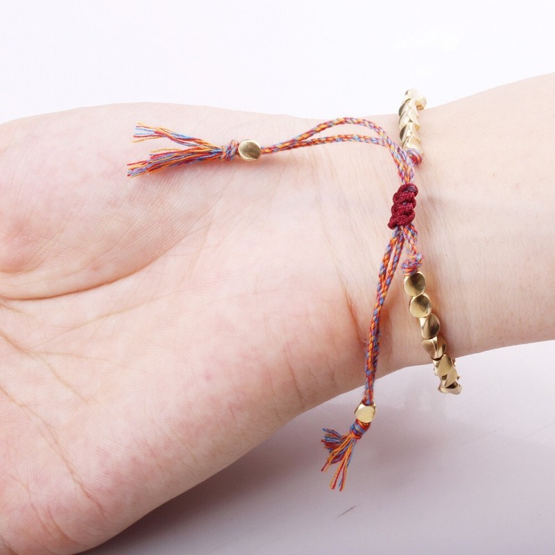 Handmade Tibetan Buddhist Braided Cotton Copper Beads Lucky Rope Bracelet Unisex gallery