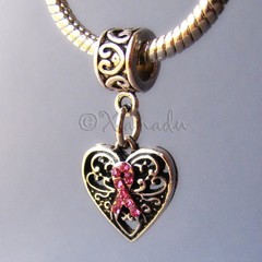 Breast Cancer Awareness Pink Ribbon Charm – Large Hole European Charm Bracelets