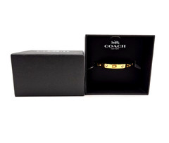 Coach NY Signature C Logo Hinged Stone Sculpted Gold Bangle Bracelet Women