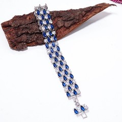 Blue Sapphire -Simulated, CZ 925 Sterling Silver Adjustable Bracelet 7-8″ B3117