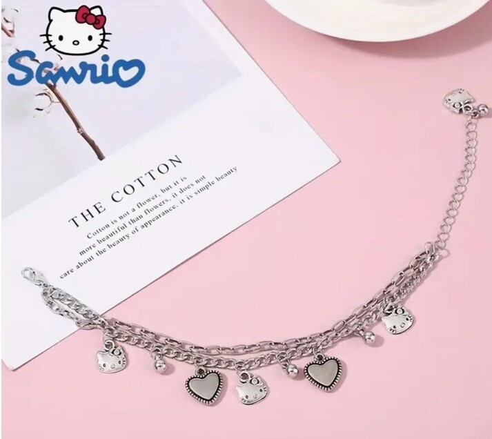 Sanrio Silver Hello Kitty Multiple Charm Adjustable Fashion Fun Trendy Bracelet gallery
