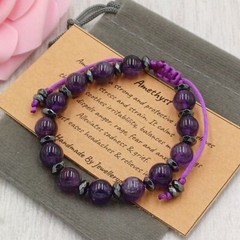 AMETHYST Bracelet Adjustable Cord Handmade + Gift Bag Crystal Gemstone 8mm.