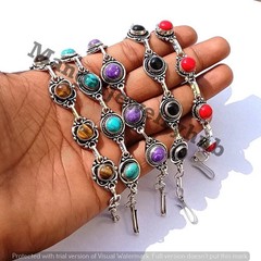 Lot! Red Coral & Mix Gemstone Chain Bracelets 925 Sterling Silver Plated Jewelry
