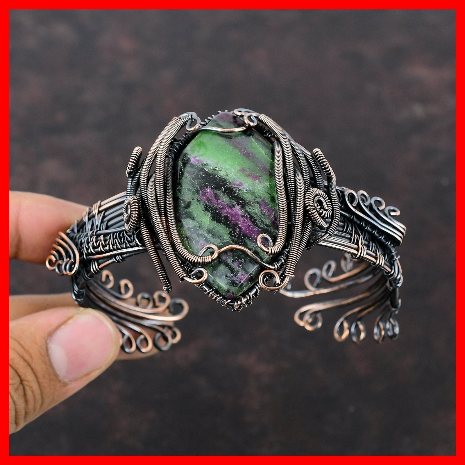 Copper Natural Ruby Zoisite Wire Wrapped Handcrafted Engagement Bangle Jewelry gallery