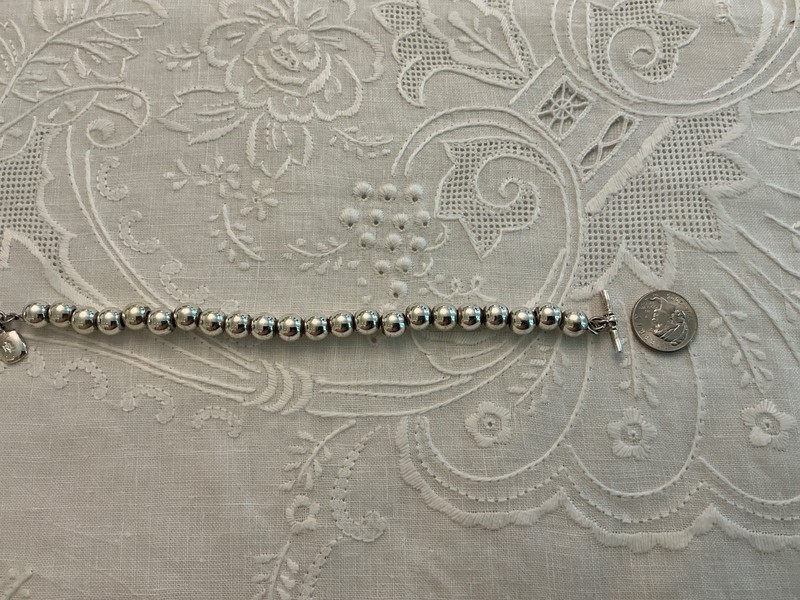 Ralph Lauren Polo Silver Tone Ball Bead Bracelet Toggle Clasp 7.5" EUC gallery