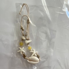 Cowrie Shell Beaded Starfish Charm Adjustable Cord Bracelet White Yellow Brown