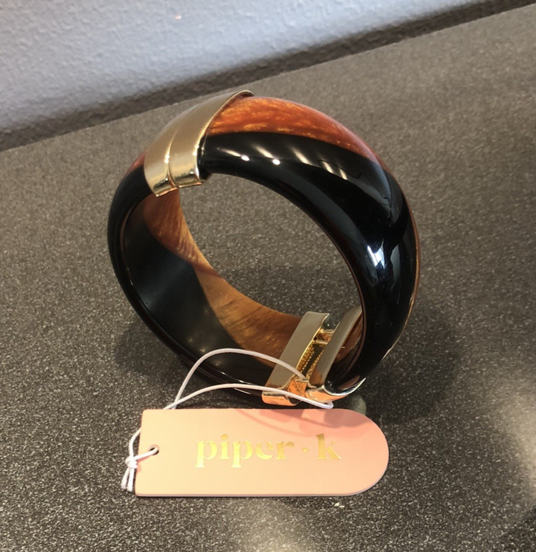 NWT Womens Bangle Bracelet 1"Wide PIPER K Coral Black Gold Lead Safe Nickel Free gallery