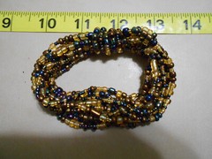 Beaded Multi Strand Bracelet Stretchy Adjustable Gold Amber Purple Blue Cream
