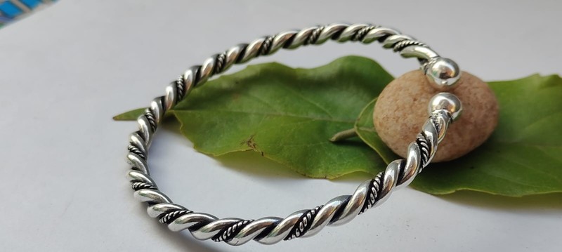 Handmade Twisted Silver Open Cuff Bangle, Minimal Rope Design Bracelet, gallery