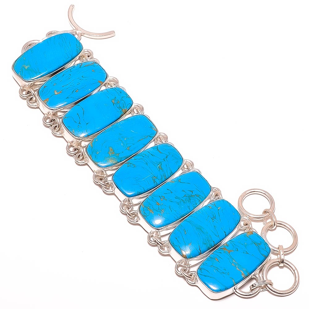 Copper Blue Turquoise Gemstone 925 Sterling Silver Bracelet 7-7.99" TB0-286 gallery