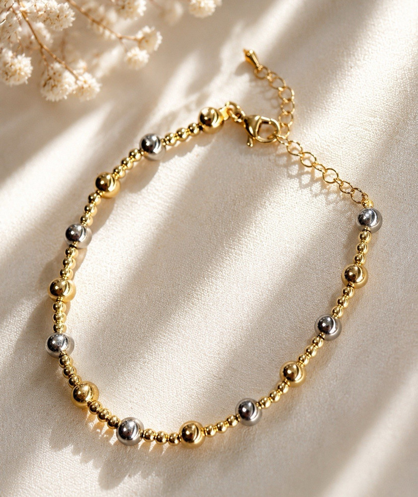 Round Bead Cable Chain Gold Plated and silver Adjustable Bracelet Lobster