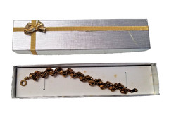 Gold Colored Beaded Bracelet 4 Twisted Strands Snap Clasp Original Box 5356JR