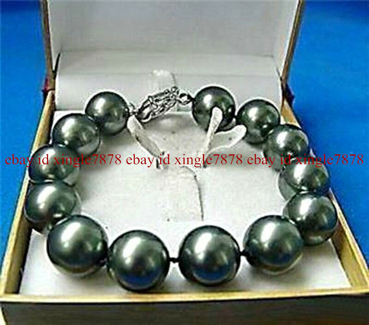 Big ! 8/10/12/14mm Black South Sea Shell Pearl Round Beads Bracelet 7.5'' gallery