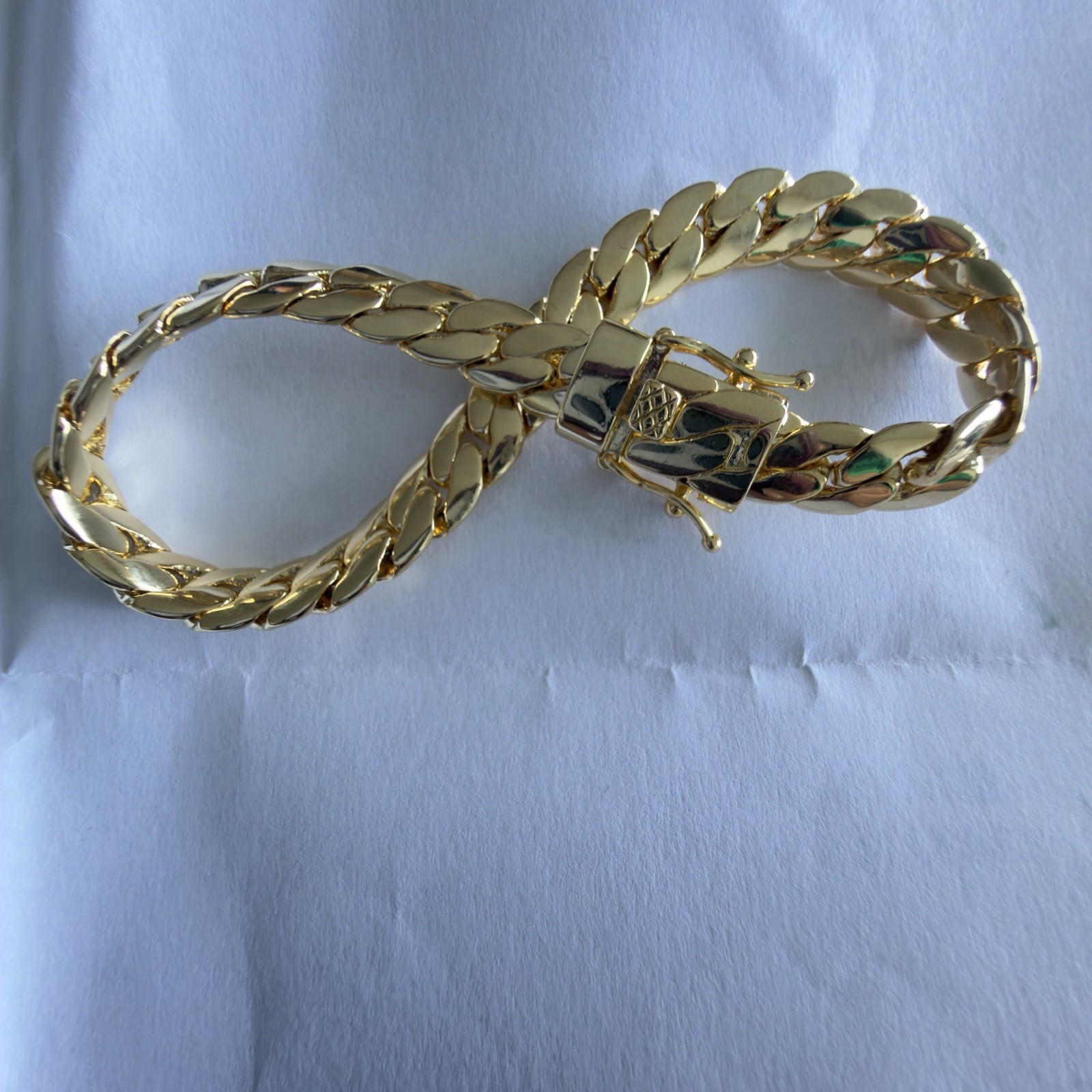 Chunky Gold Tone Curb Link Bracelet 14K Gold Finish Hidden Box Clasp 7.5” gallery