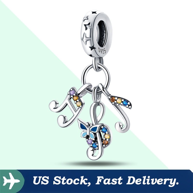 KUNSIR 925 Sterling Silver Charm For Bracelet Colorful Music Notes Pendant Charm gallery