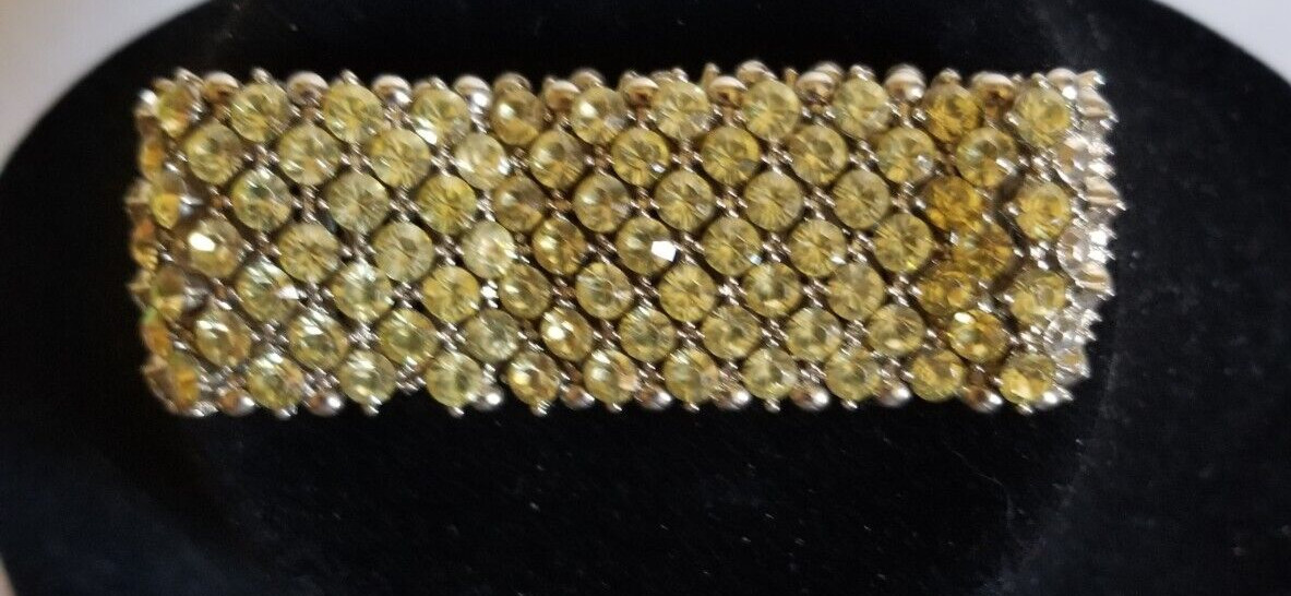 Elegant Rhinestone Bracelet Wide Stretch Silver Tone Vintage Boutique Look gallery